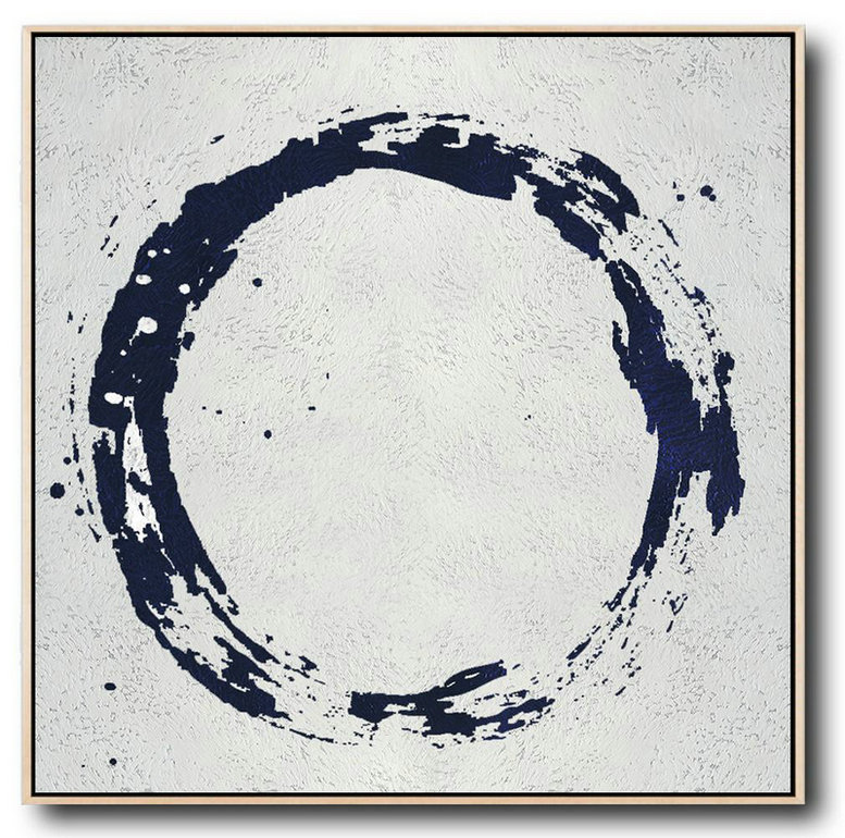 Original Painting Hand Made Large Abstract Art,Minimalist Navy Blue And White Painting,Art Work